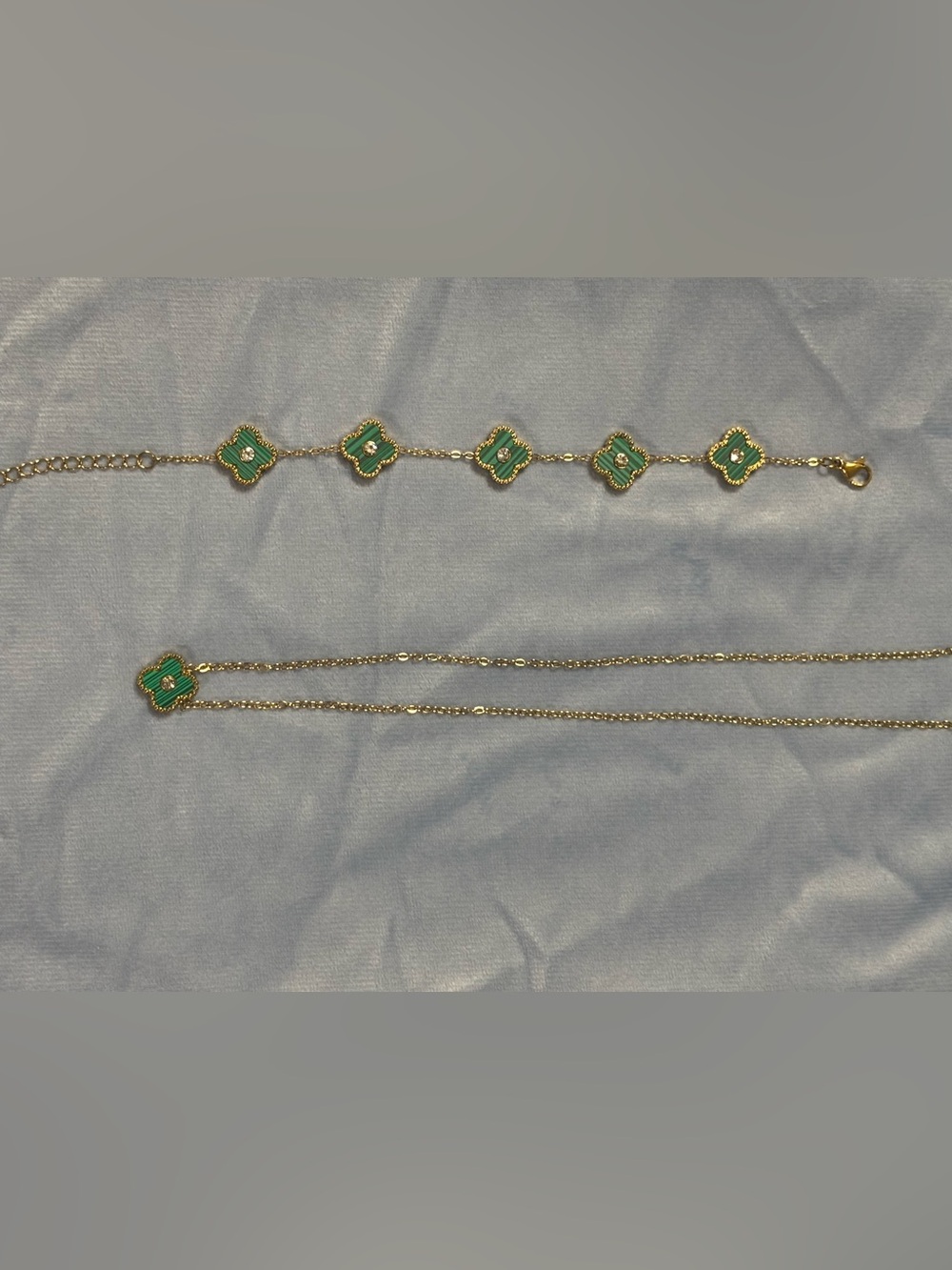 Gold-Tone Necklace Set with Green Clover Motifs